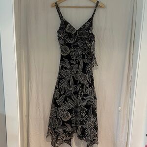 Zara Black and Beige Asymmetrical Floral Dress